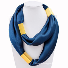Best selling neckwear printing plain square infinity metal jewelry scarf